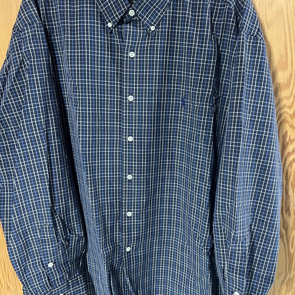 Ralph Lauren Navy And White Plaid Button Down Shirt